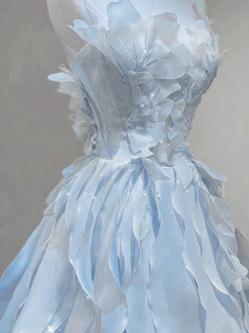 Light Blue Fashion Fairy Low Back Long Party Dress, Light Blue Prom Dress