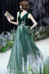 Green A-line Tulle Long Evening Dress Prom Dress, Green Tulle Party Dress
