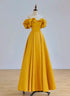 A-line Yellow Satin Sweetheart Off Shoulder Party Dress, Yellow Prom Dress