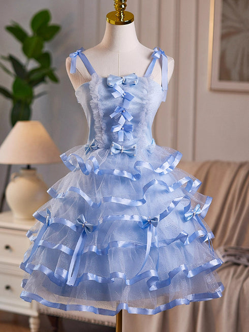Light Blue Tulle Sweetheart Layers Homecoming Dress, Light Blue Short Party Dress Formal Dress