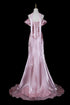 Elegant Pink Satin Off Shoulder Mermaid Party Gown, Pink Long Formal Dress Evening Dress