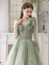 Light Green High Low Floral Tulle Formal Dress, High Low Homecoming Dresss