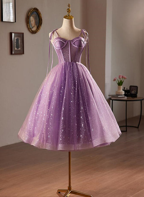 Purple Sweetheart Short Tulle Party Dress, Purple Homecoming Dress