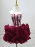 Wine Red Rhinestone Corset Mini Dress, Sweetheart Ruffled Tulle Short Homecoming Dress