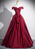 Wine Red Satin Off Shoulder Floor Length Party Dress, Wine Red Long Prom Dress