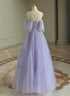 A-line Tulle Scoop Off Shoulder Party Dress, Lavender Tulle Prom Dress