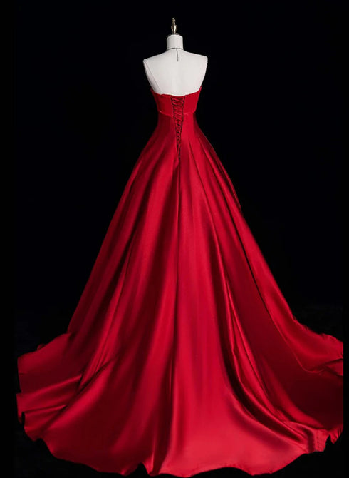 Red Simple Satin Long Party Dress Evening Dress, Red Satin Formal Dress