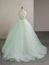 Light Green Tulle with Lace Scoop Party Dress, Light Green Long Prom Dress