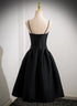 Black Satin Straps Simple Knee Length Party Dress, Black Homecoming Dress