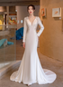 White Satin Mermaid Long Sleeves with Lace Wedding Party Dress, White Long Formal Dress