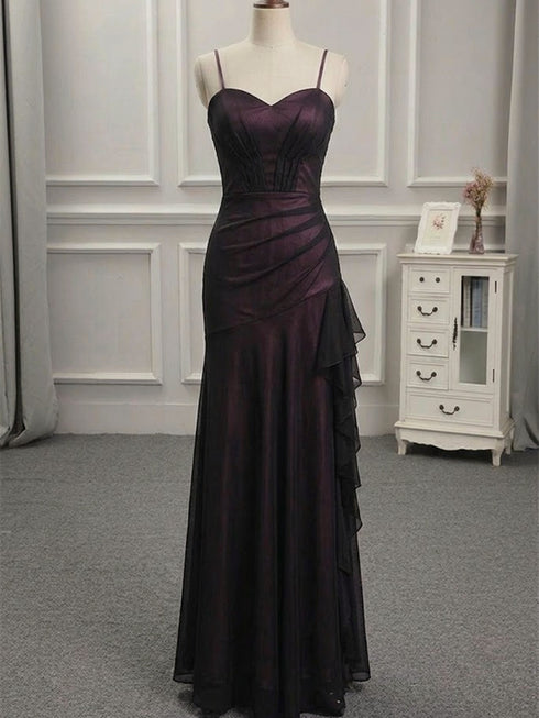Elegant Black Purple Soft Prom Gowns, Long Maxi Party Dress Cross Back Long Party Dress