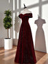 A-line Wine Red Velvet Sweetheart Floor Length Prom Dress, Wine Red Velvet Formal Dress