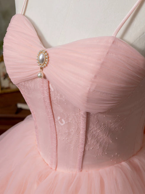 Pink Sweetheart Tulle Knee Length Short Party Dress, Pink Tulle Homecomig Dress