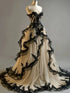 Black and Champagne Sweetheart Tulle Party Dress, A-line Long Evening Dress Prom Dress