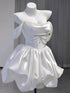 White Satin Beaded Off Shoulder Party Dress White Satin Short Graduation Dress