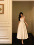 White Tea Length Sleeves Spandex Formal Dress, White Straps Evening Dress Graduation Dress