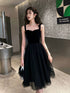 Black Tulle and Velvet Straps Knee Length Homecoming Dress, Black Short Prom Dress