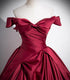Wine Red Satin Off Shoulder Floor Length Party Dress, Wine Red Long Prom Dress