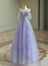 A-line Tulle Scoop Off Shoulder Party Dress, Lavender Tulle Prom Dress