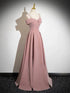 Pink Sweetheart Off Shoulder Straps A-line Prom Dress, Pink Floor Length Evening Dress
