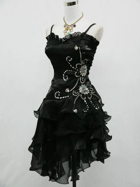 Cute Sweetheart Organza Beaded Straps Short Party Dress, Organza High Low Graduation Dress