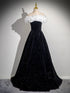 Black Velvet Off Shoulder Scoop Long Party Dress, Black Velvet Prom Dress Evening Dress