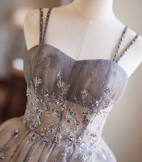 A-Line Tulle Beaded Short Party Dress, Tulle Sweetheart Homecoming Dress