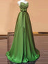 Green Satin V-neckline Floor Length Party Dress, A-line Simple Green Prom Dress
