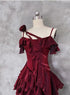 Wine Red High Low Straps Homecoming Dress Party Dress, Wine Red Prom Dress