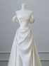 Ivory Satin Sweetheart Long Party Dress with Beadings, Ivory Wedding Party Dress