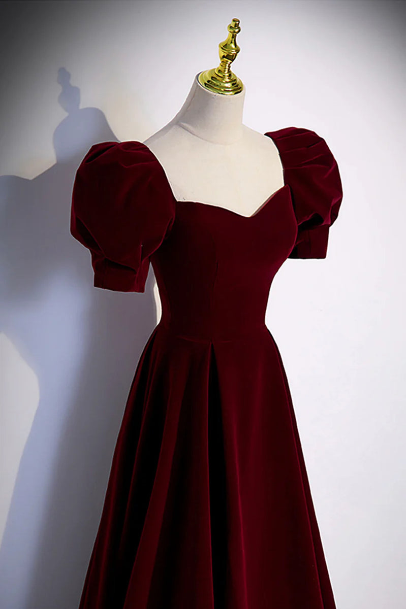 Plus Size Empire Waist Party Dress Wine Red A-line Short Sleeves Long  Simple Party Dress, Wine Red Velvet  BeautyDressy