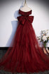 Wine Red Mermaid Long Prom Dress, Off the Shoulder V-Neck Wedding Party Dress