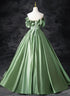 Green Satin Off Shoulder Long Party Dress, A-line Green Prom Dress