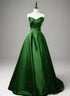 Green A-line Simple Satin Long Party Dress, Green Satin Prom Dress