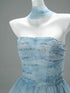 A-line Light Blue Floral Fairytale Tulle Prom Dress, Beaded Scoop Long Party Dress