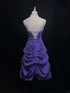 Purple Strapless Sequined Tiered Short Party Dress, Cute Purple Knee Length Homecoming Dress