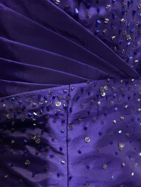 Purple Strapless Sequined Tiered Short Party Dress, Cute Purple Knee Length Homecoming Dress