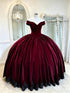 Wine Red Velvet Off Shoulder Sweet 16 Ball Gown Dress, Velvet Gothic Lace Quinceañera Dress