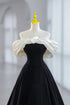 Black A-line Velvet Off Shoulder Lace-up Homecoming Dress, Black Velvet Party Dress