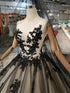 Black and Champagne Tulle A-line Party Dress, Tulle with Lace Applique V-neckline Long Formal Dress