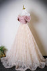 Beautiful Pink Satin and Lace Off Shoulder Formal Dress, A-line Pink Long Prom Dress