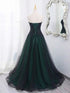 Elegant Black and Green Sweetheart Long Party Dress, Gothic A-line Tulle with Lace Prom Dress