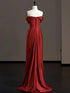 Wine Red Satin Off Shoulder Simple Floor Length Prom Dress, Wine Red Chic Long Party Dress