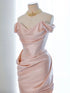 Pink High Low Sweetheart Off Shoulder Satin Party Dress, Pink Satin Homecoming Dress