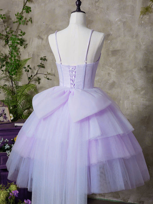 Light Purple Sweetheart Tulle Beaded Homecoming Dress, Light Purple Short Party Dress