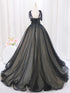 Black and Champagne Tulle Straps with Lace Party Dress, A-line Tulle Long Prom Dress