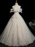 A-line Ivory Tulle Off Shoulder Long Evening Dress, Tulle Sweetheart Prom Dress