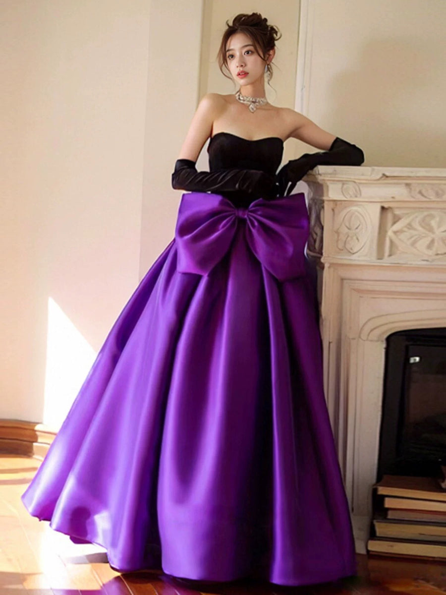 Chic Black and Purple Ball Gown Formal Dress with Bow, Black and Purpl