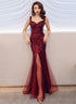Wine Red Sequins Mermaid Straps Long Party Dress, Wine Red Prom Dress