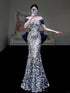 Charming Mermaid Off Shoulder Sequins Long Party Dress, Sequins Formal Dress Prom Dress